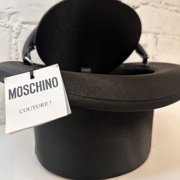 SOLD!SS23 MOSCHINO Couture Jeremy Scott Black Round Top Fedora Hat Shape Handbag - Picture 3 of 9